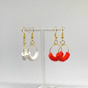 Set of two Red and white Heishi Earrings 🤍❤️